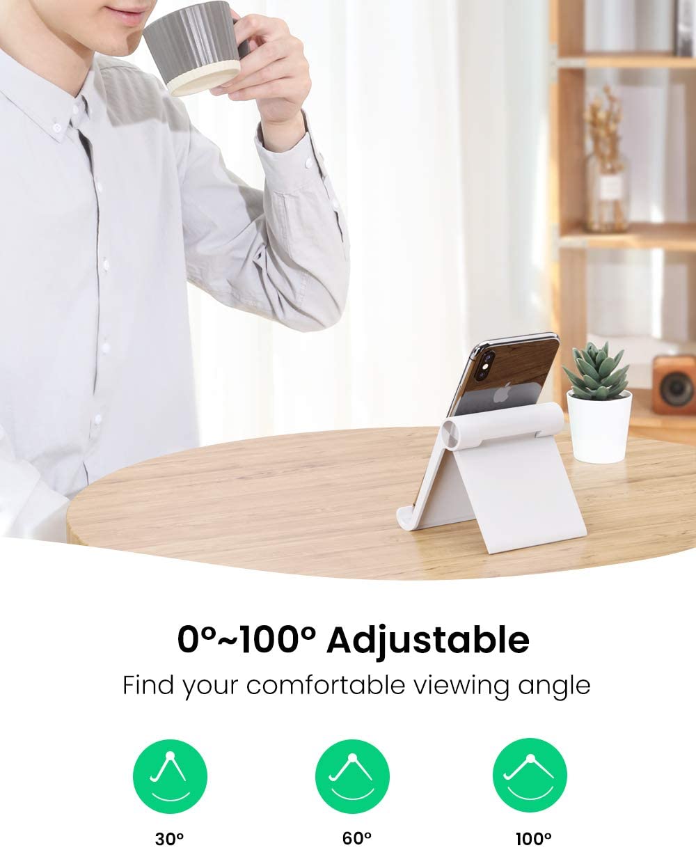 UGREEN iPad Stand Tablet Desk Holder Foldable Adjustable Portable Travel Mount Video Call Compatible with iPad Pro 13 2024 12.9 11/Air/Mini/10th 10.9,iPhone 17 16,Galaxy Tab S11 A9+,Surface Pro(White) - Image 3