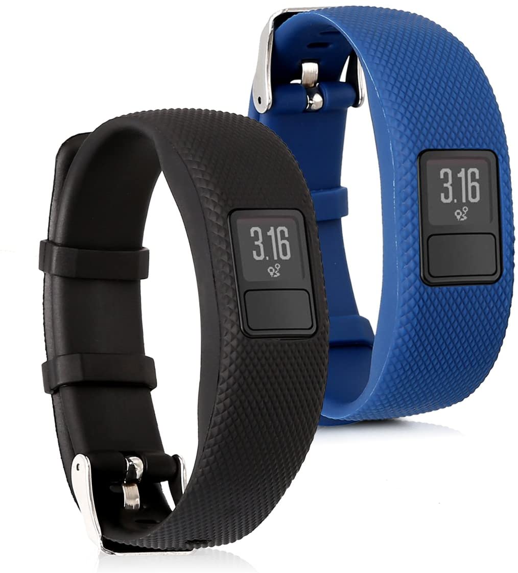 kwmobile 2x Straps for Garmin Vivofit 4 Watch Strap - Silicone Replacement Watch Strap Set - Replacement Bands Black/Dark Blue