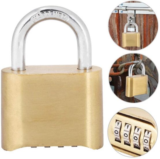 Door Password Lock, 4 Dail Digit Rust Proof Brass Password Lock Combination Padlock Warehouse Cupboard Door Locks for Home Security
