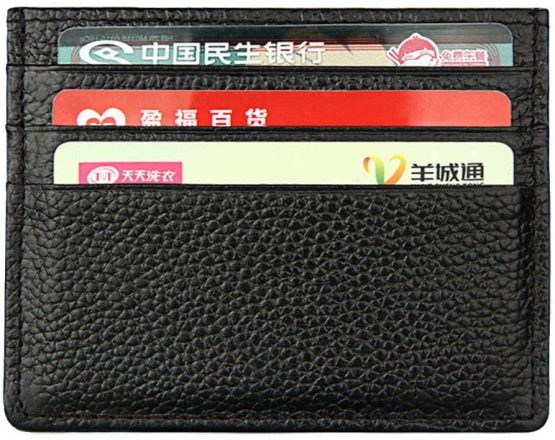Hibate RFID Blocking Genuine Leather Unisex Slim Credit Card Case Holder Debit Wallet Sleeve - Black - Image 2