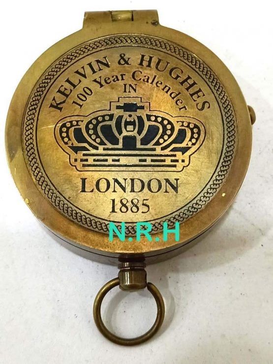 Nautical Replica Hub Brass Vintage Compass Kelvin Hughes 100 Year Calendar Compasses lid Compass - Image 2