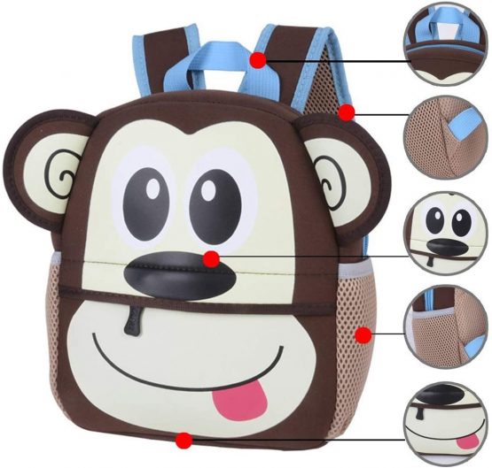 BAIGIO Children's Backpack Waterproof Nursery Bag Toddler Kids School Bag with Animal Design (Monkey, S) - Image 3