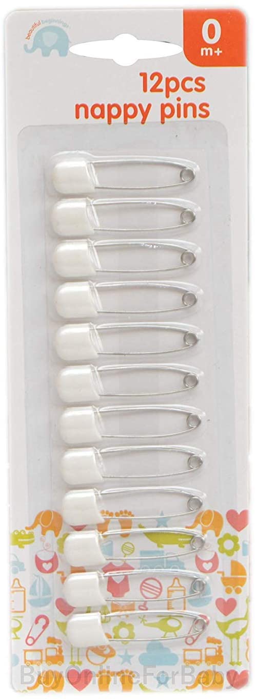 12 BEAUTIFUL BEGINNINGS - Nappy PINS, White