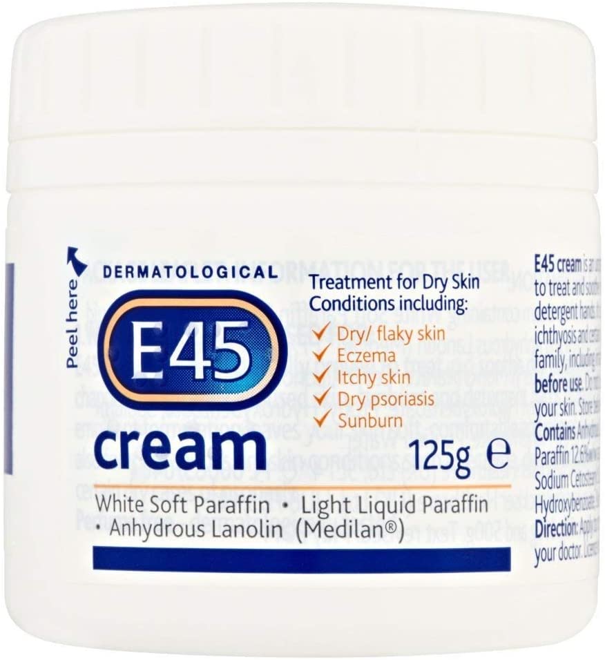 E45 Cream 125 g, Moisturiser for Dry Skin and Sensitive Skin, Emollient Body Cream to Soothe Dry and Irritated Skin
