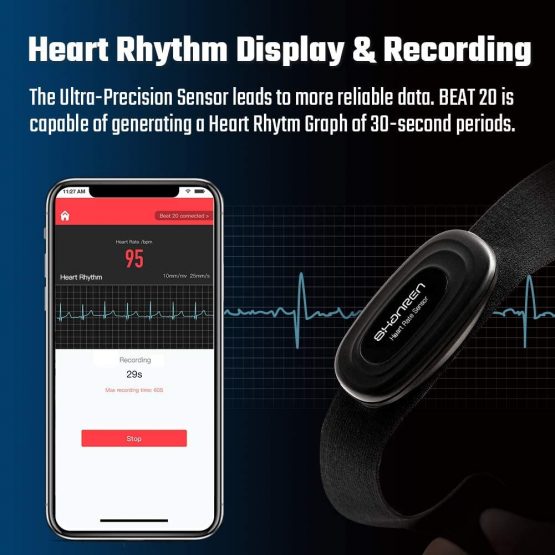 SHANREN Beat 20 Heart-Rate-Monitor Chest-Strap, ECG/EKG Rechargeable Fitness Tracker with Vibration Alert, Bluetooth, ANT+ Activity Tracker, 100 Sessions Memory,IP68 30m Waterproof - Image 3