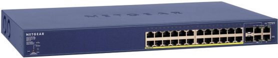 NETGEAR 28-Port Fast Ethernet 10/100 Smart Managed Pro PoE Switch (FS728TP) - with 12 x PoE @ 100W, 6 x 1G Gigabit Copper/SFP, Rackmount, and ProSAFE Lifetime Protection, Blue