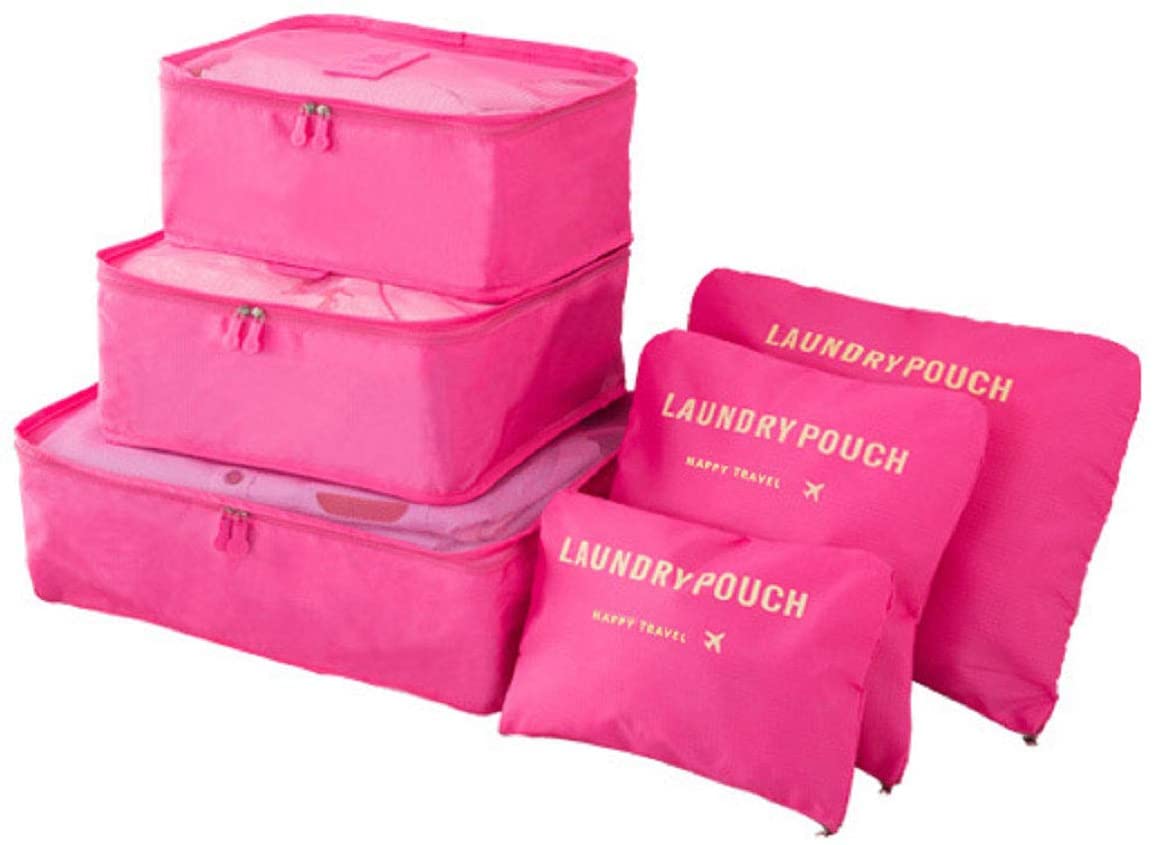 Portable Packing Cubes, TCHEER 6PCS Travel Luggage Organizers Lightweight Storage Zip Bags for Suitcase (Rose Red)