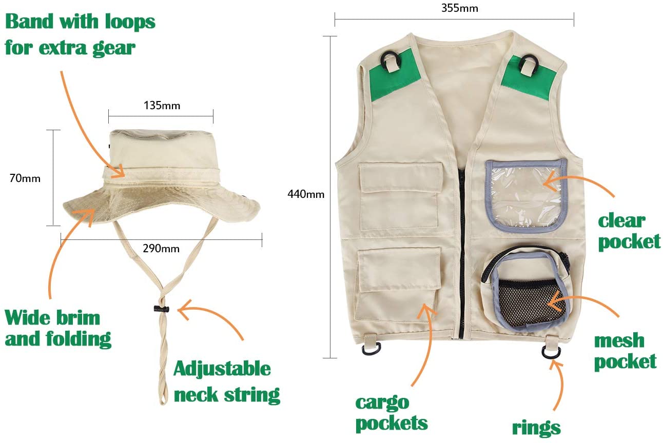 Genround Child Outdoor Explorer Kit with Kids Safari Hat Explorer Cargo