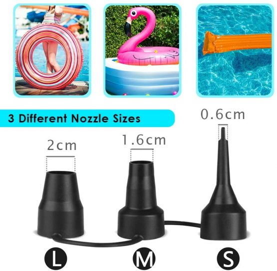 Deeplee Electric Pump, 130W High Power Electric Air Pump for Air Bed Mattress Inflatables Paddling Pool Beach Toys, AC 220-240V Quick-Fill Inflator Deflator with 3 Sizes Nozzle - Image 3
