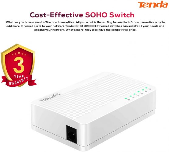 Tenda S105 5 Ports 10/100 Mbps Ethernet Desktop/Wall Mount Switch - White - Image 2