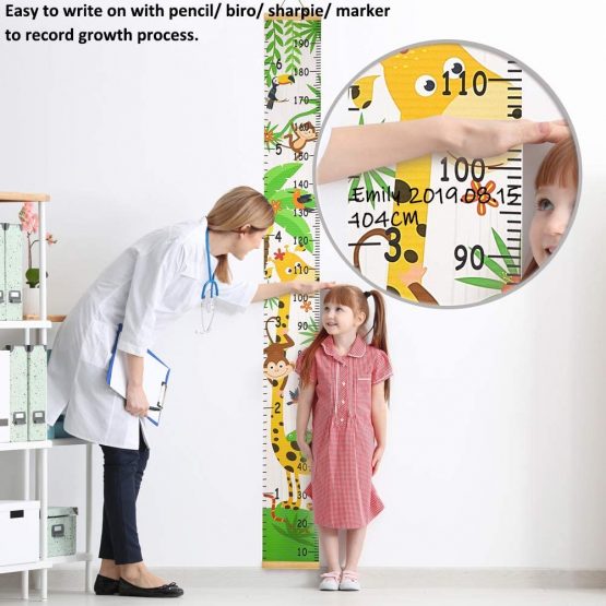 Beinou Wall Height Chart Growth Chart for Kids Wooden Wall Ruler 7.9'' x 79'' Canvas Height Measurement Wall Decor Hanging Height Measure for Baby Girls Boys Toddler Bedroom, Forest Animals - Image 2