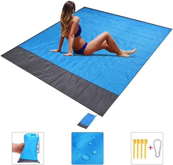Beach Blanket, Picnic Blanket, Sand Free Beach Mat Waterproof Lightweight 79 x 83Inch Foldable Portable Pocket Blanket Oversize Picnic Blanket Camping Mat for Outdoor Garden Park Grass Travel Hiking
