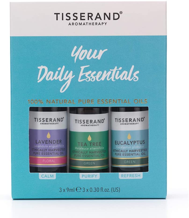 Tisserand, Your Daily Essentials Kit, Lavender, Tea Tree, and Eucalyptus Essential Oils, Massage, Bath, Inhalation