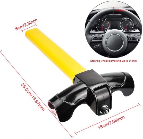 RMENOOR Steering Wheel Lock T-Bar Steering Wheel Immobiliser Heavy Duty Anti Theft Devices with 2 Keys, Universal Steering Wheel Clamp for Cars, Trailer, Vans, Caravans (Black & Yellow) - Image 2
