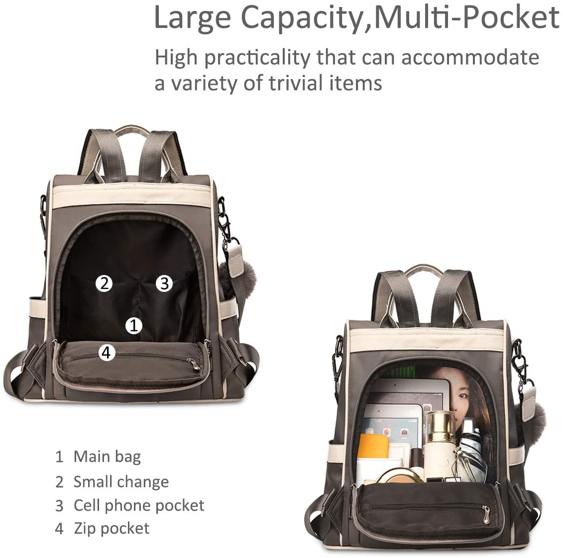 NICOLE&DORIS Women Fashion Backpack Handbag Ladies Shoulder Bag Nylon Rucksack Anti-Theft Daypack Girls Waterproof School Bag White A - Image 3