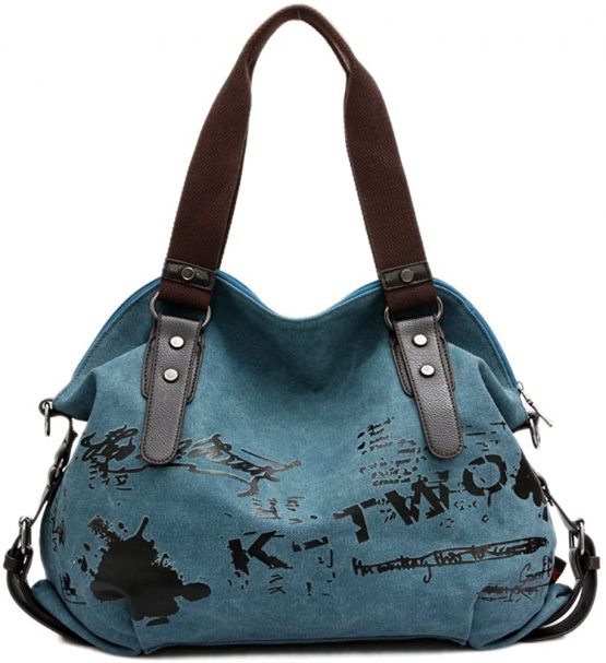 Chikencall Women Ladies Bags Casual Vintage Hobo Canvas Mulit-Pocket Daily Purse Messenger Top Handle Shoulder Large Tote Shopper Handbag Shopping Graffiti European Style Bags