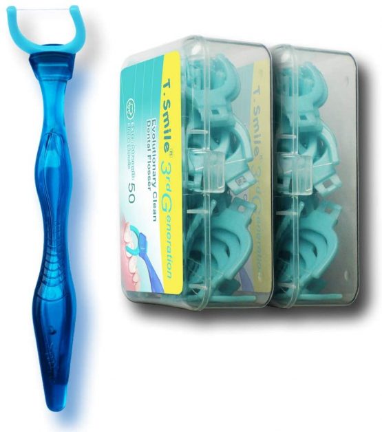 Te 3rd Generation Dental Flosser 1 Handle + 100 Extra Strength Floss Heads, Evolutionary Clean(Pack of 1)