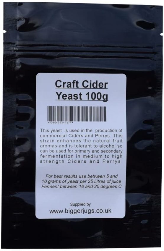 Bigger Jugs Craft Cider Yeast 100g in Heavy Duty Resealable Pouch - for Rapid Clean Fermentation of All Types of Cider & Perrys Home Brew Homebrew Homemade