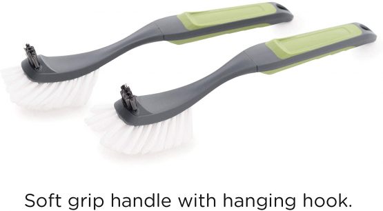 CleanPEAK Pack of 2 Fantail Dish Brushes with Soft Grip Handle, Non-Scratch Bristles and Extra Bristle Head – Grey / Green - Image 3