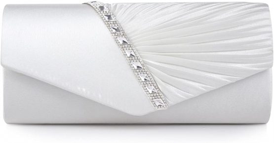 Damara Womens Pleated Crystal-Studded Satin Handbag Evening Clutch