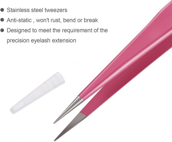 2 Pieces Straight and Curved Tip Tweezers Nipper for Eyelash Extensions, Pink Stainless Steel False Lash Application Tools - Image 3