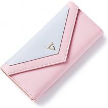 DWE Women Leather Wallet,Fashion Long Envelope Coin Purse ID Card Holder Handbag for Ladies Girls (Pink)