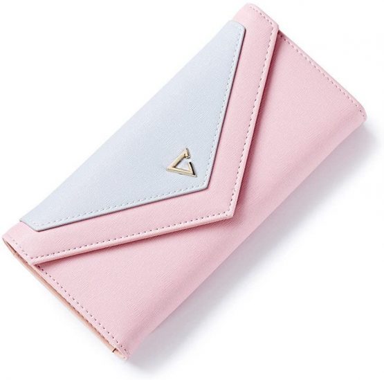 DWE Women Leather Wallet,Fashion Long Envelope Coin Purse ID Card Holder Handbag for Ladies Girls (Pink)