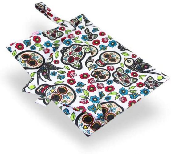 Petit Lulu Reusable & Washable Diaper Bag | Waterproof | Double Size | Zipper Closure and snap Handle | Made in Europe (Mexican Skulls (on White)) - Image 3