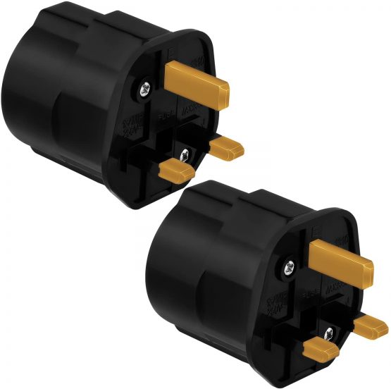 Incutex 2x Power Adapter EU to UK - Europe 2-Pin to 3-Pin UK - 13A Fuse - Travel Plug Socket European SchuKo in black - Image 2