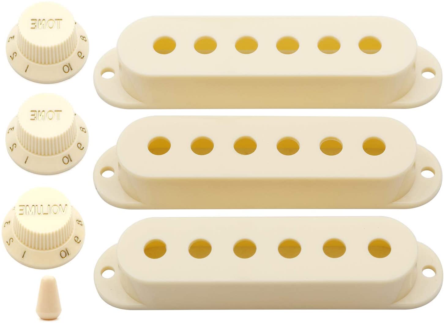 Unxuey Electric Guitar Single Coil Pickup Cover Switch Tip 1 Volume 2 Tone Knobs Set for Fender Stratocaster Strat ST Electric Guitar Replacement Parts Cream