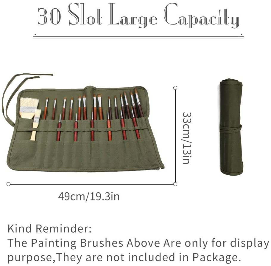 SEDEX 30 Slot Pencil Roll Up Case Portable Canvas Artist Paint Brush Holder Large Capacity Drawing Pen Pouches Cases Bag Storage Paintbrush Organizer Teenage Girls Boys Stylish School Stationery Green - Image 2