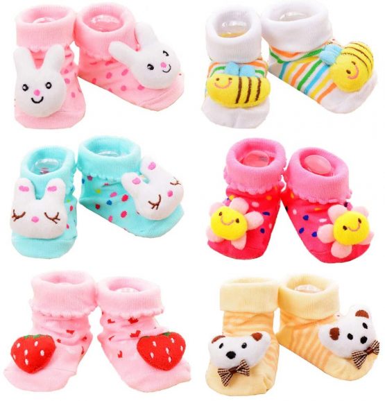 Z-Chen Baby Boys Girls 3D Cartoon Anti-Skid Baby Booties Sock Slippers (Set of 6), Set B, 9-18 Months