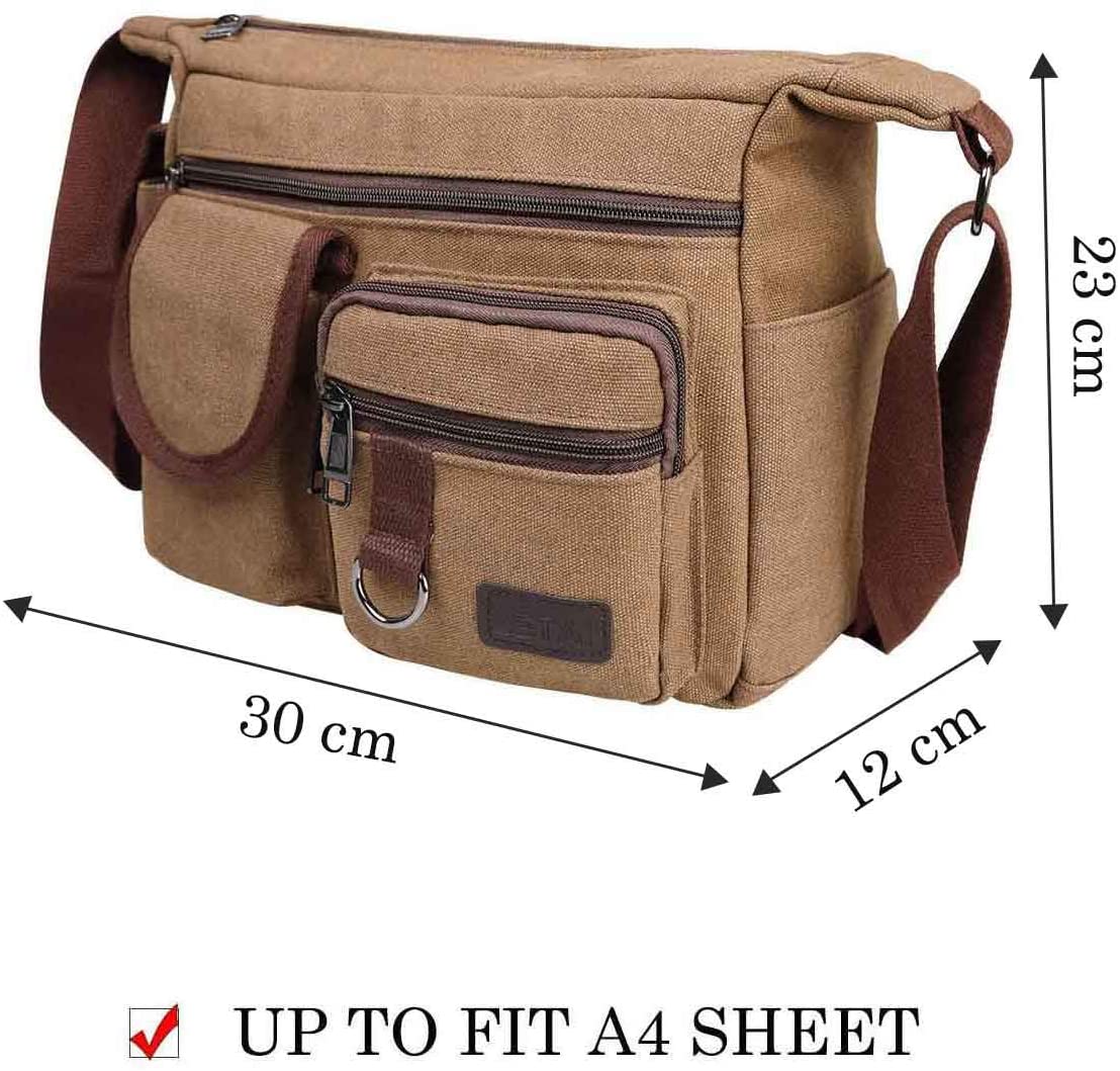 BOMKEE Canvas Messenger Bags Shoulder Crossbody Satchel Mens Vintage Casual Notebook Waterproof Day Bag for Travel Weekender - Image 2