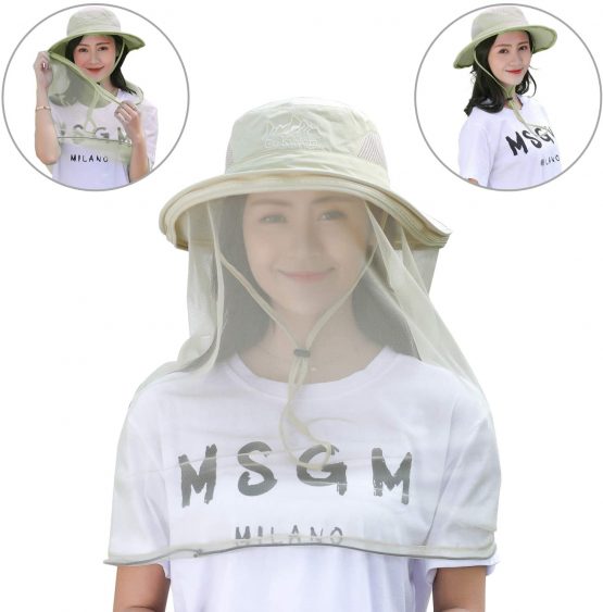 Aoutacc Mosquito Head Net Hat, Men Women Outdoor Sun Hat Bucket Hats with Hidden Net Mesh Face Protection Beekeeper Hat for Outdoor Safari Fishing Gardening Hiking Travel