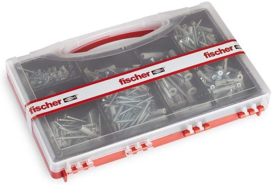 Fischer 71080 SOS Home Kit 360 pcs Wall Plugs and Screws for Full Wall and Perforated Bricks, Grey, Set of 360 Pieces