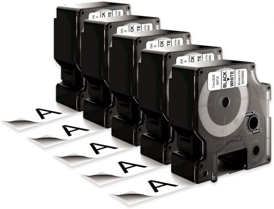 5 x Dymo D1 Standard Labelling Tape 53713 (S0720930) 24mm x 7m - Black on White - Image 2