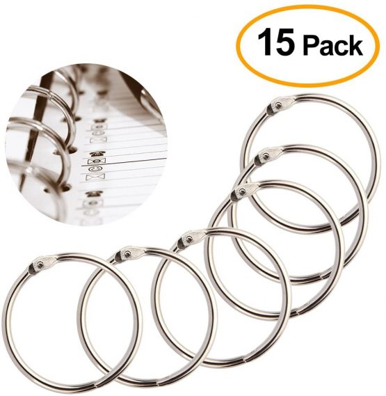 FEPITO 15 Pack 1.8 Inch Diameter Book Loose Leaf Binder Rings Key Keychain Rings, Silver Index Card Rings