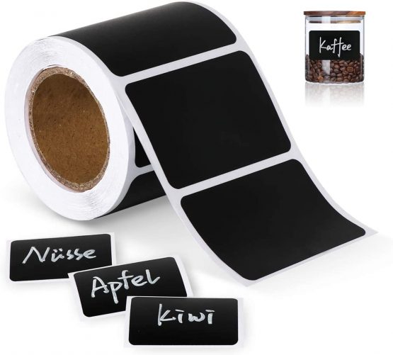 ilauke 150 Waterproof Chalkboard Labels Reusable Blackboard Stickers on a Roll for Jars, Canisters, Kilner Jars, Scrapbooking, 60 x 40 mm