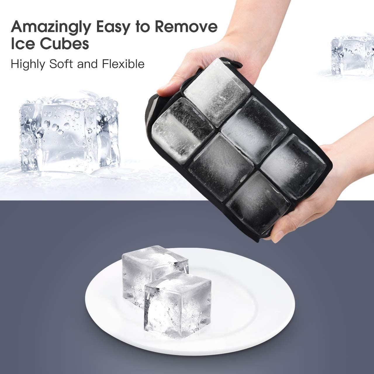 LessMo Ice Cube Tray, 2 Pack XXL Silicone Large 2 Inch Ice Cube Molds with Lids, for Whiskey Cocktails & Wine (Black) - Image 2