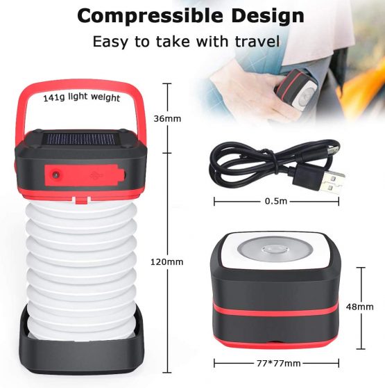 Camping Lantern, GlobaLink LED Rechargeable Camping Light, Solar/USB Powered Collapsible Tent Light with First-Aid Whistle, Camping Lamp for Outdoor Hiking Tent Garden, Emergency Charger for Phone - Image 2