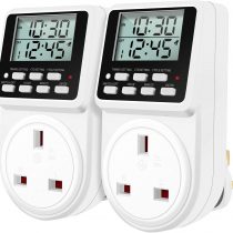 ORIDGET 24 Hour Digital Electric Timer Plug Socket with Countdown and On-Off Repeat Cycle Timer for Lights and Home Appliances, 13A / 240V (2 Pack)