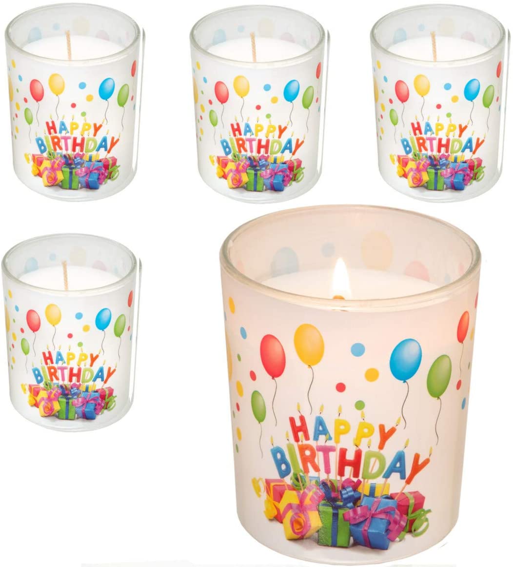 Smart Planet® Set of 4 Happy Birthday Candles in Glass, Birthday Candle Beautiful Gifts Motif Gift Idea for Birthday