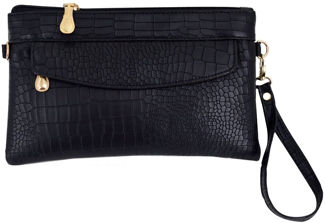 LA HAUTE Pu Leather Wristlet Handbags Small Shoulder Bags Phone Wallet Clutch Crossbody Bags, Black