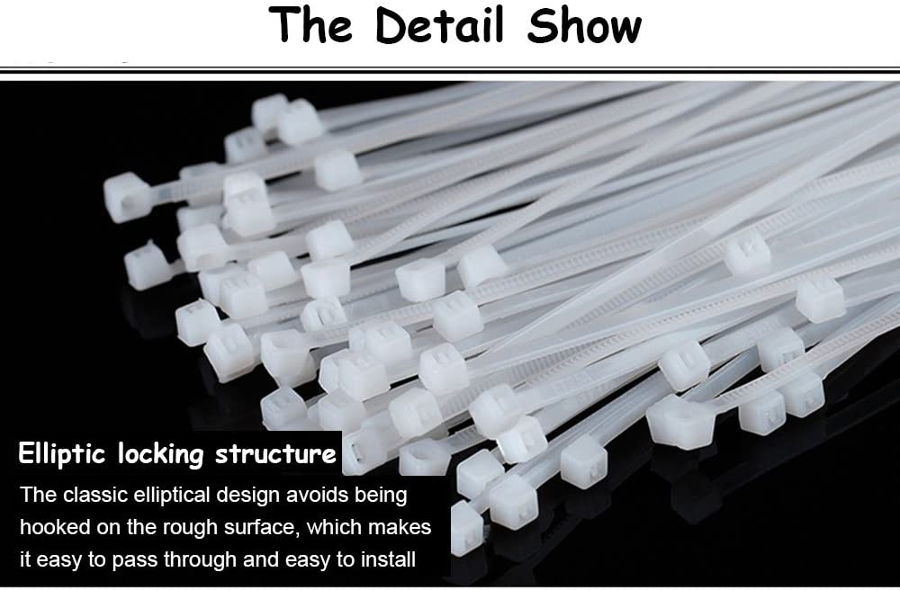 Zip Ties Heavy Duty Cable Ties 4+6+8+10+12 Inch Black & White 500pcs (Combo Pack) Self-Locking Nylon Plastic Ties - Image 2