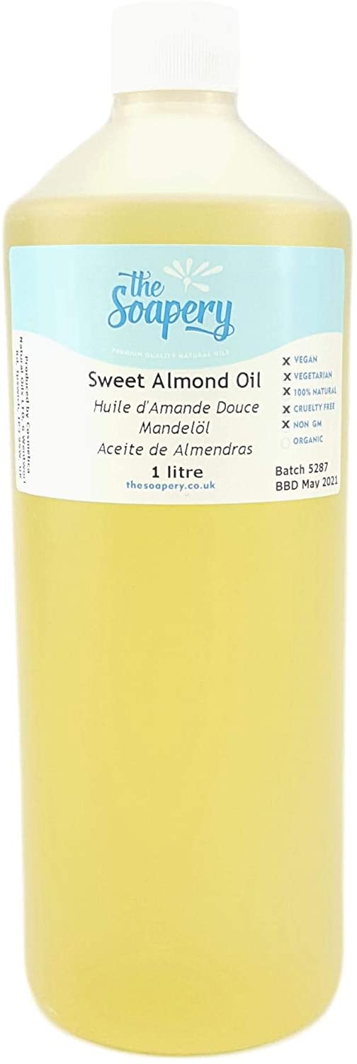 Sweet Almond Oil - 1 Litre Cosmetic Grade for Massage Aromatherapy, Soaps, Lotions, 1 l (Pack of 1)