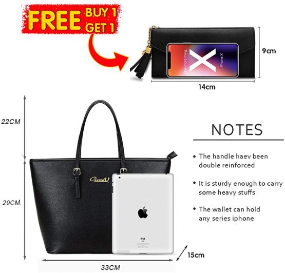 BestoU Handbags for Ladies Black Large Leather Purses for Women Tote Messenger Shoulder Crossbody Bag Set Including a Purse - Image 2