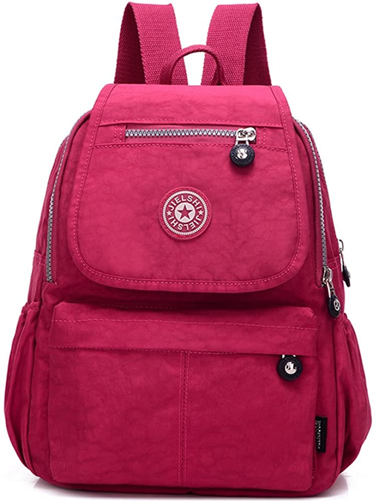 XUEREY Women's Small Handbag Nylon Shoulder Bag Casual Day Pack Multi-Pocket Casual Waterproof Nylon Bags Travel School Bag Laptop Backpack (Rose)