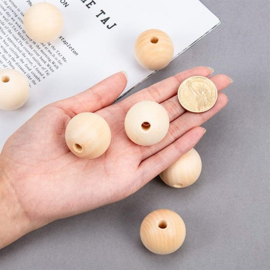 PandaHall Elite 50pcs Wooden Beads, Natural Round Wood Beads Unfinished Large Hole Wood Spacer Beads for Crafts DIY Handmade Decorations Bracelet Dreamcatcher Making, 30mm - Image 3