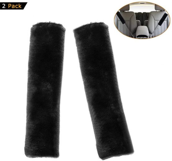 Soft Faux Sheepskin Seat Belt Shoulder Pad- 1 Pair Safety Seat Belt Strap Pad Cover- A Must Have for All Car Owners for a More Comfortable Driving (Black) - Image 3