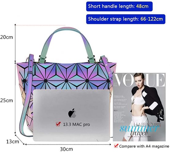 BestoU Geometric Grid Holographic Handbags for Ladies, Color Changing Ladies Purse PU Leather Shoulder Bag - Image 3